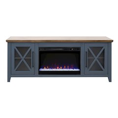 66 inch Fireplace TV Stand, For TVs up to 80 inches, Blue and Bourbon Finish