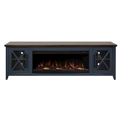 83 inch Fireplace TV Stand, For TVs up to 95 inches, Blue and Bourbon Finish
