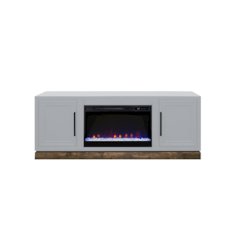 Nora 64in Fireplace TV Stand, for TVs up to 85in,Jasmine White & Barnwood Finish
