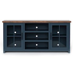 Nantucket 67in TV Stand Console for TVs up to 80in,Blue Denim and Whiskey Finish