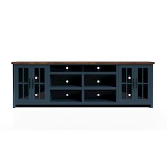 Nantucket 96in TV Stand Console for TVs up to 100in, Blue Denim & Whiskey Finish