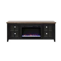 66 inch Fireplace TV Stand, For TVs up to 80 inches, Black and Bourbon Finish