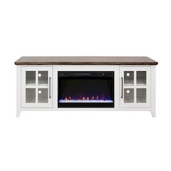 66 inch Fireplace TV Stand, For TVs up to 80 inches, White and Bourbon Finish