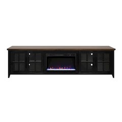 96 inch Fireplace TV Stand, For TVs up to 100 inches, Black and Bourbon Finish
