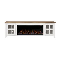 83 inch Fireplace TV Stand, For TVs up to 95 inches, White and Bourbon Finish