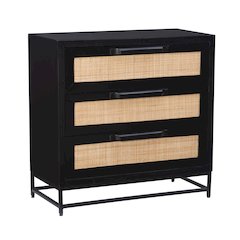 Janie Rattan Cabinet Three Drawers Black
