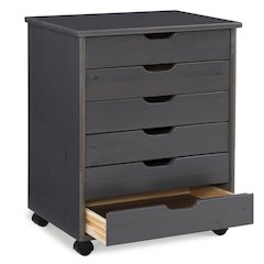 Cary Six Drawer Wide Roll Cart, Grey