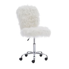 Faux Flokati Armless Office Chair, White