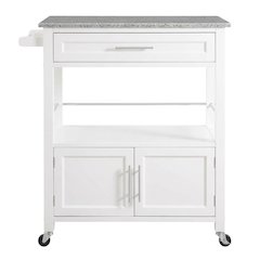 White Kitchen Cart with Granite Top and Timber Construction for Food Prep