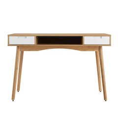 Natural wood office desk with ash veneer and sturdy frame for modern workspace