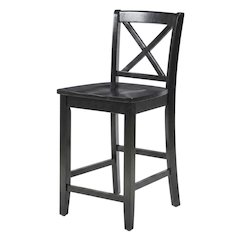 Black 24-Inch X-Back Counter Stool with Vietnamese Mahogany Wood Seat
