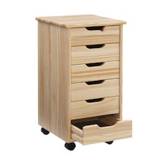 Cary Six Drawer Rolling Storage Cart, Natural