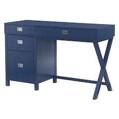 Navy Side Storage Desk with Mdf, Rubberwood, Metal Hardware for Office Use