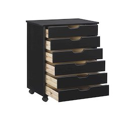 Cary Black Six Drawer Wide Rolling Storage Cart Black