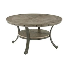 Round Coffee Table in Pewter Finish, Metal and Wood