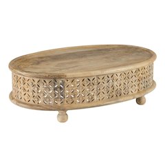 Natural Mango Wood Oval Coffee Table with Stained Finish