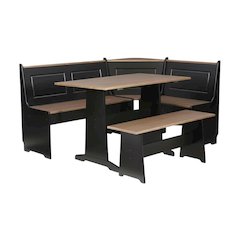 Black and Pecan Dining Furniture Set with Solid Wood Accents and MDF Framework