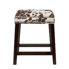 Brown Cow Print Counter Stool with Solid Wood Frame and Cushioned Seat