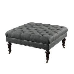 Charcoal Square Tufted Ottoman with Fabric Upholstery and Metal Casters