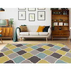 Trio Tiles Grey & Aqua 8x10, Rug