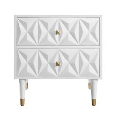 White nightstand with geometric textured surface and versatile storage