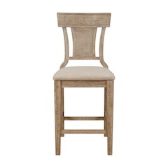 Brown Counter Stool with Solid Rubberwood Frame, Padded Seat & Linen Upholstery