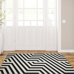 Outdoor Washable Myers Ivory & Black 3' X 5', Rug