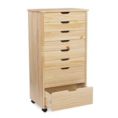 Cary Eight Drawer Rolling Storage Cart, Natural