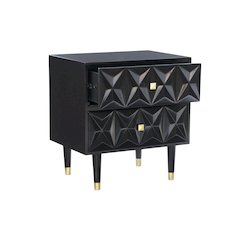 Two Drawer Geo Texture Nightstand Black