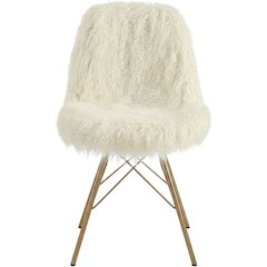 Flokati Dining Chair with Gold Metal Base and Comfortable Fabric Seat