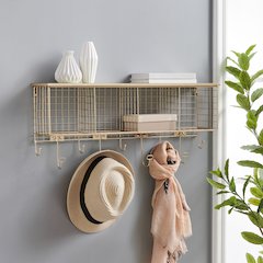 Four Cubby Wall Shelf Gold