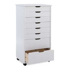 Cary Eight Drawer Rolling Storage Cart, White Wash