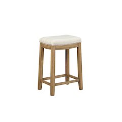 Rustic Stripe Counter Stool with Linen Weave Fabric and Metal Nail Heads