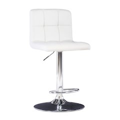 White Quilted Faux Leather & Chrome Adjustable Height Bar Stool