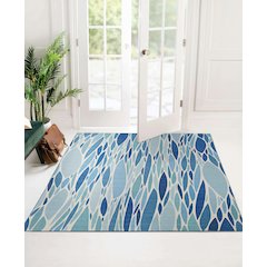Outdoor Washable Pompano Blue & Ivory 5' X7', Rug
