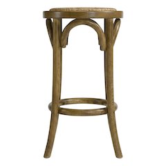 Walnut Backless Counter Stool with Elm Wood and Rattan Seat