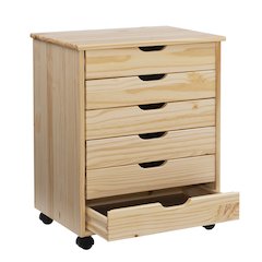 Cary Six Drawer Wide Roll Cart, Natural