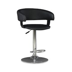 Black Faux Leather Barrel & Chrome Adjustable Height Bar Stool