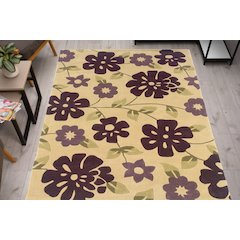Trio Flowers Cream & Purple 5x7, Rug