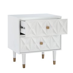Two Drawer Geo Texture Nightstand White