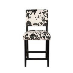 Black Cow Print Counter Stool with Foam Cushioned Seat and Wooden Frame