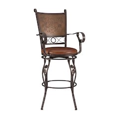 Copper Stamped Back Bar Stool with Arms in Durable Metal Construction