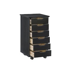 Cary Black Six Drawer Rolling Storage Cart Black