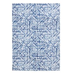 Motif Printed Faux Rabbit Ingrain Blue White 8x10, Rug