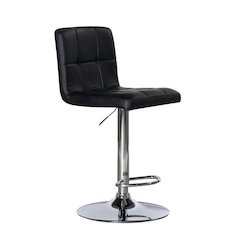 Black Quilted Faux Leather & Chrome Adjustable Height Bar Stool