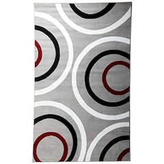 Capri Circles  Gray White Black Red 4'4"x7'4 Rug