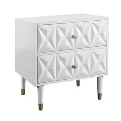 Two Drawer Geo Texture Nightstand White