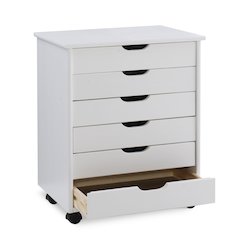 Cary Six Drawer Wide Roll Cart, White Wash