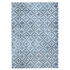 Motif Printed Faux Rabbit Linear Blue White 5x7, Rug