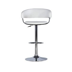 White Faux Leather Barrel & Chrome Adjustable Height Bar Stool
